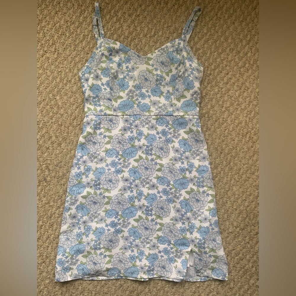 Hollister Floral White Blue Dress XS Short Perfect Condition